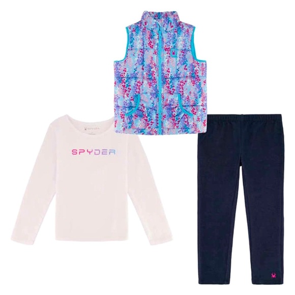 Girls 3pc Set Spyder Set Vest + Leggings + long Sleeve Shirt Blue Size 4T, 6 NWT - Picture 1 of 8